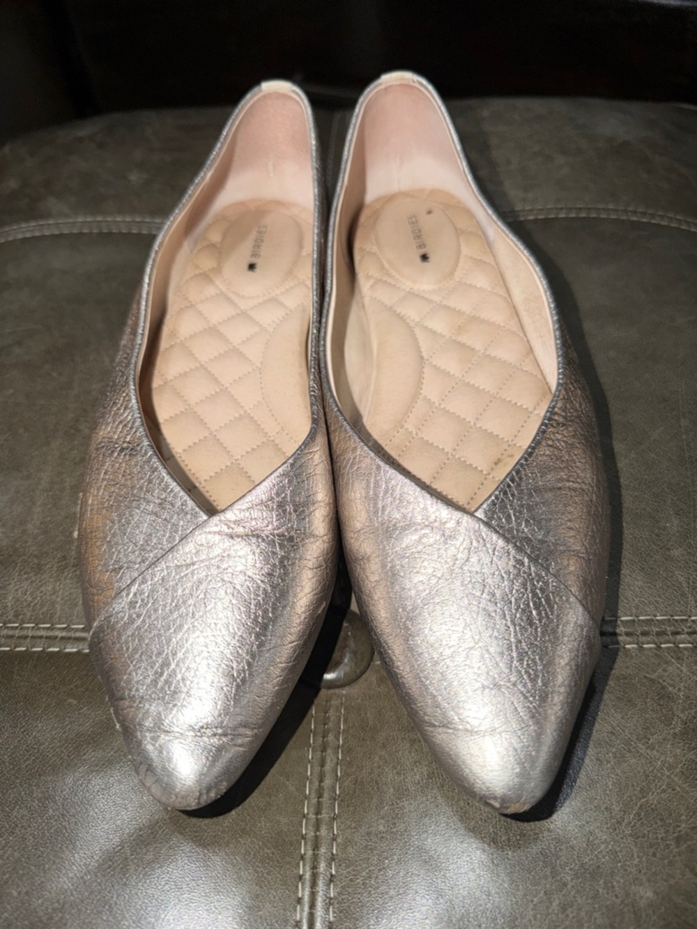 Birdies Women's Metallic Silver Pointed-Toe Flats